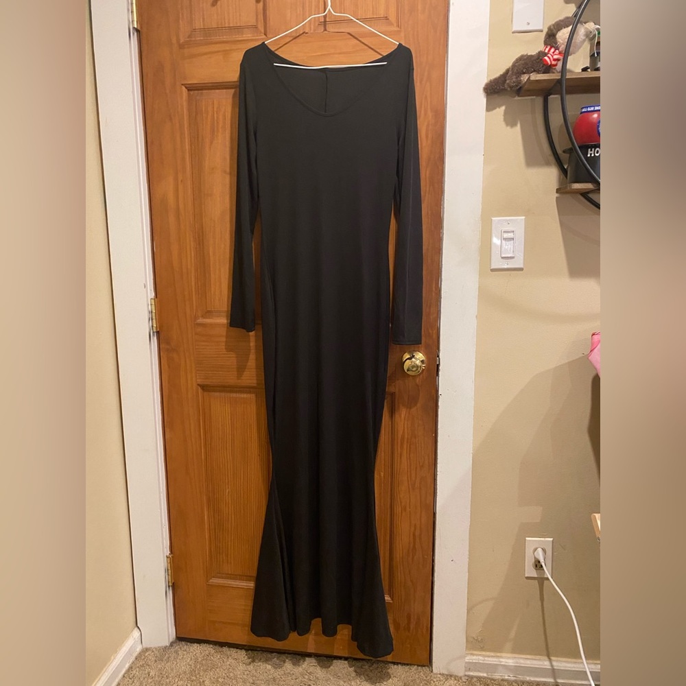 Women Scoop Neck Long Sleeve Casual Maxi Dress Bodycon Ribbed Knitting Mermaid